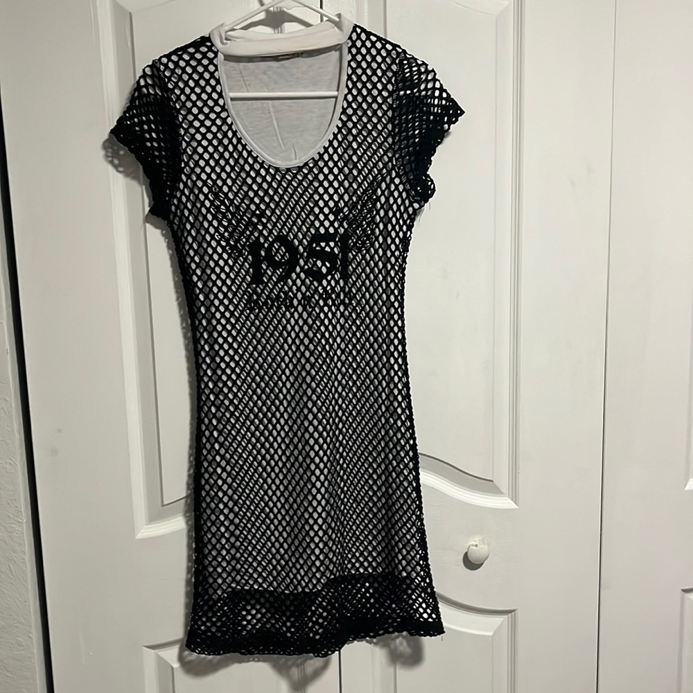 Punk short black and white dress with mesh